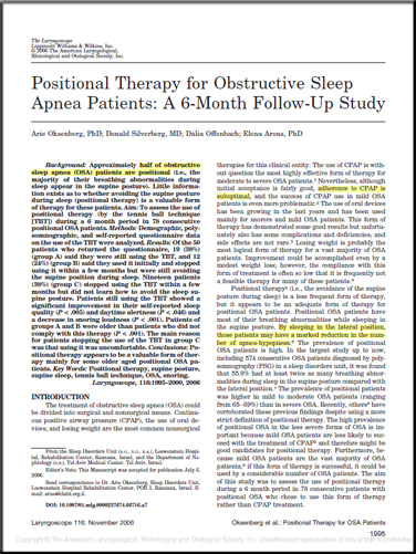 Capa do artigo Positional therapy for OSA: A 6-month follow-up study